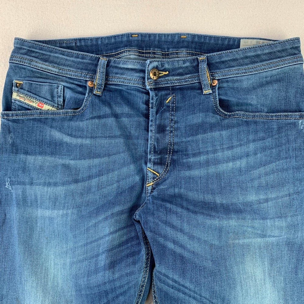 Diesel Jeans Waykee Straight Mens 34x32 Blue Stretch Denim Distressed Faded‎ Y2K